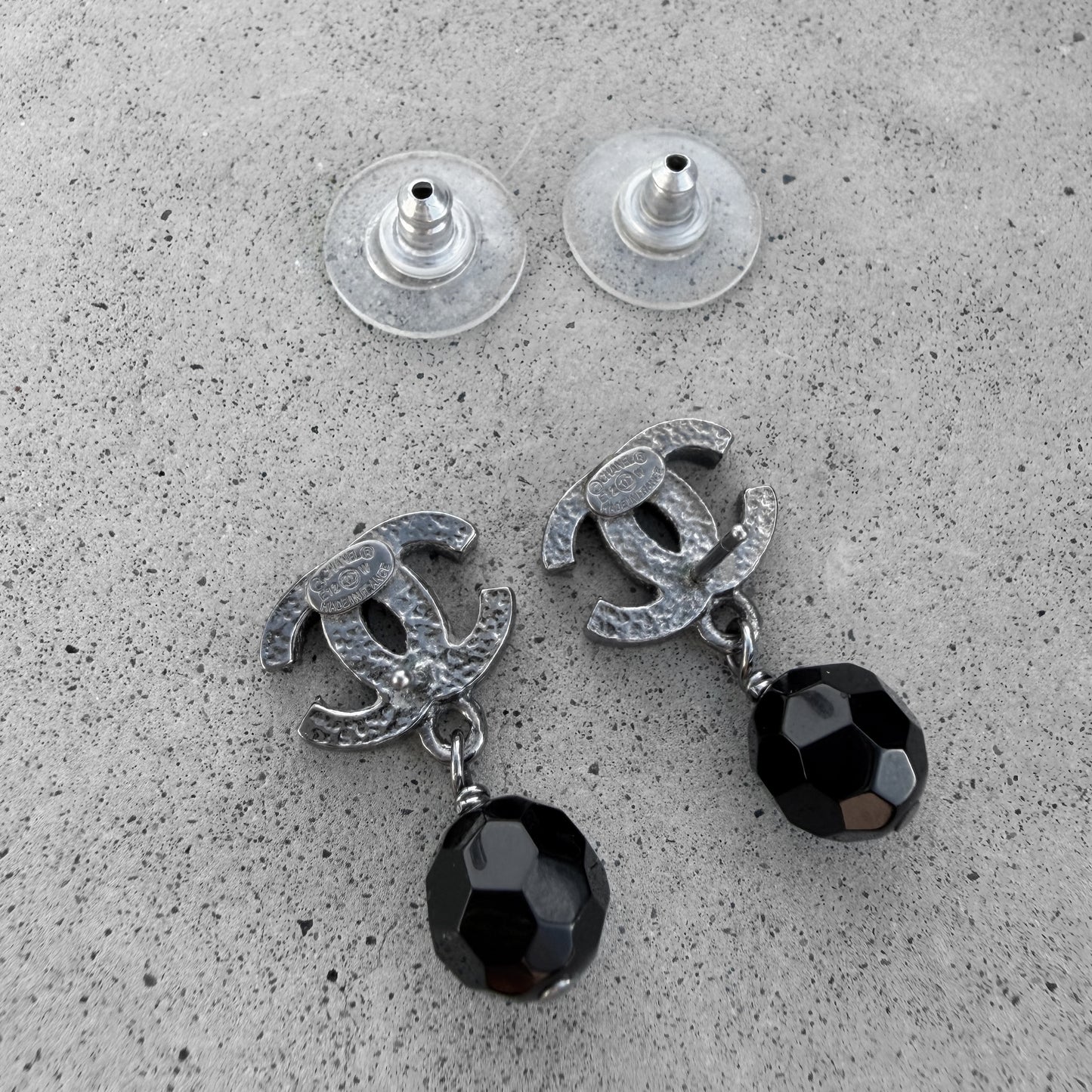 Chanel CC Black Bead Drop Earrings