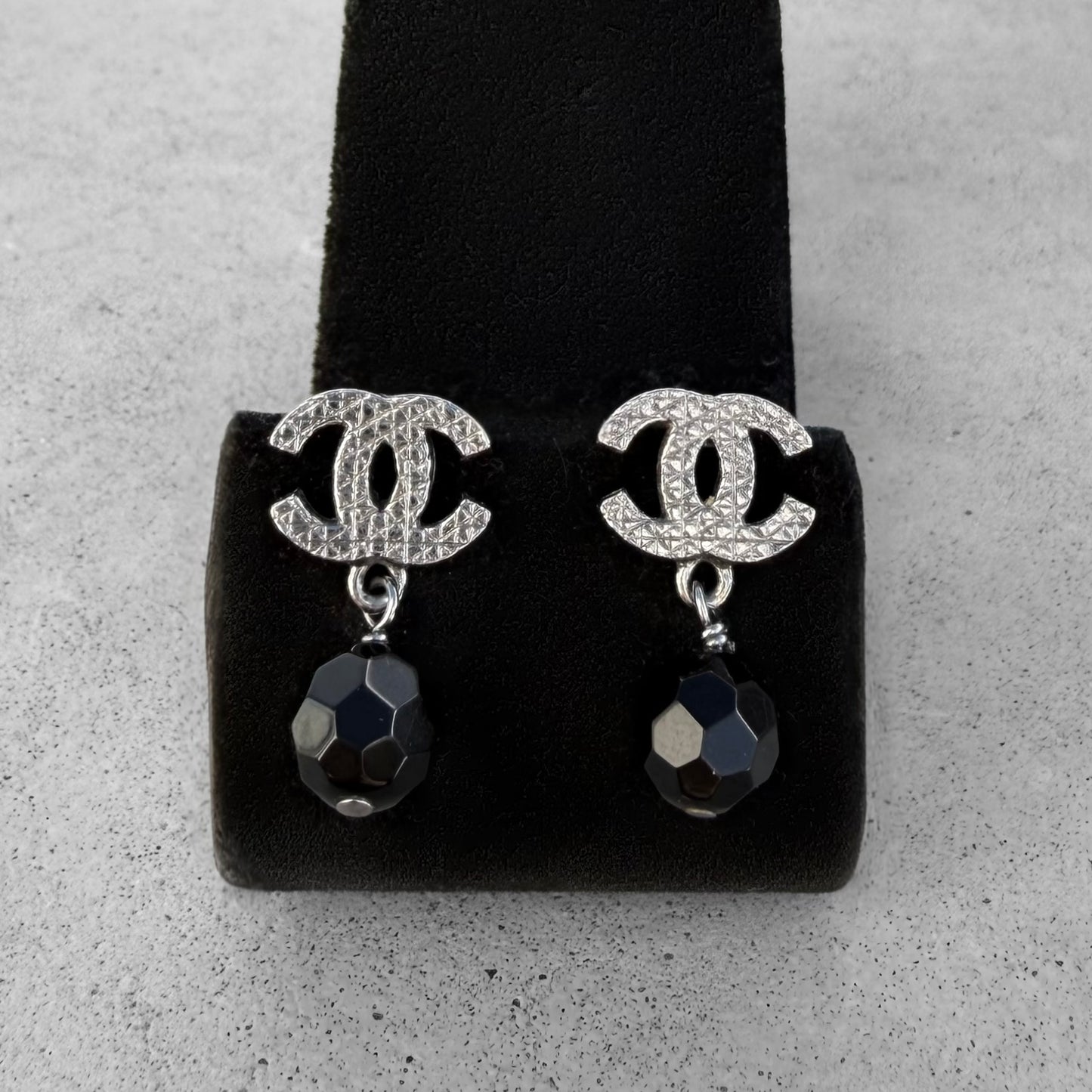 Chanel CC Black Bead Drop Earrings