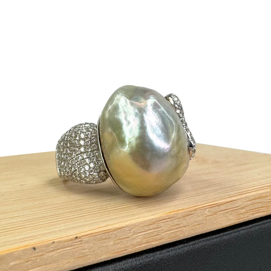 Baroque South Sea Cultured Pearl White Gold Ring