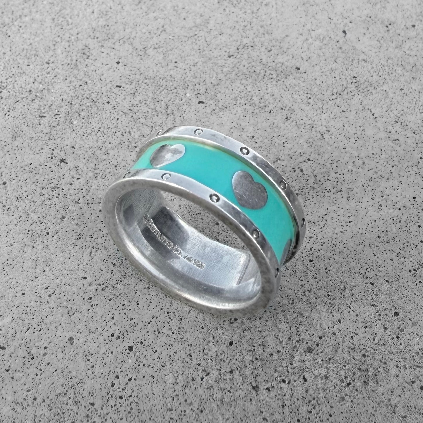 Tiffany & Co. Sterling Silver Blue Enamel Heart Band Ring