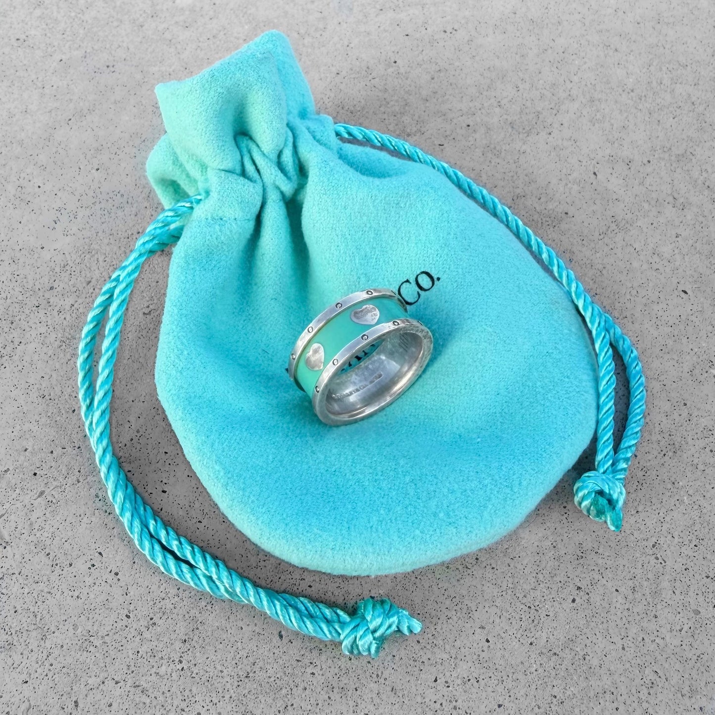 Tiffany & Co. Sterling Silver Blue Enamel Heart Band Ring