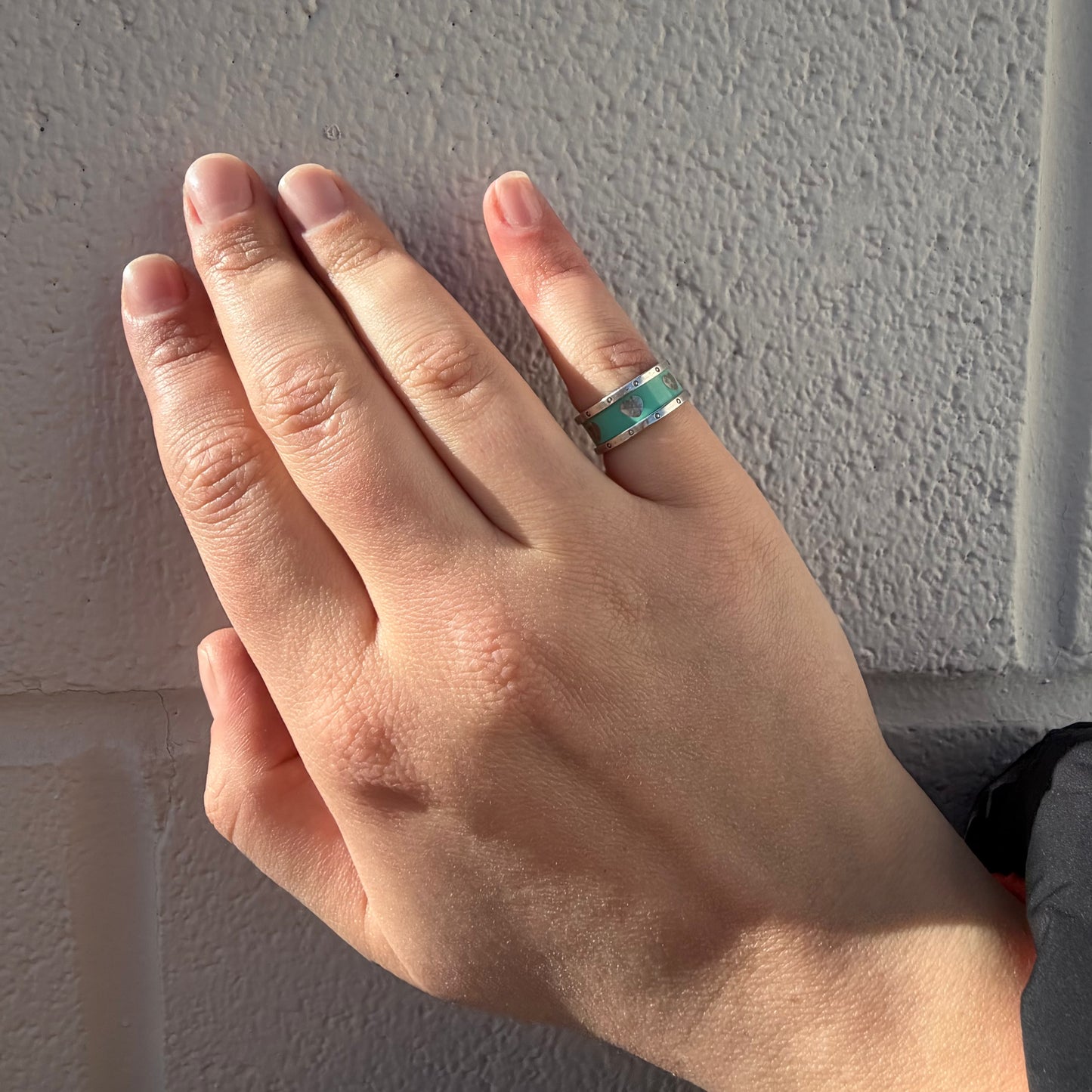 Tiffany & Co. Sterling Silver Blue Enamel Heart Band Ring