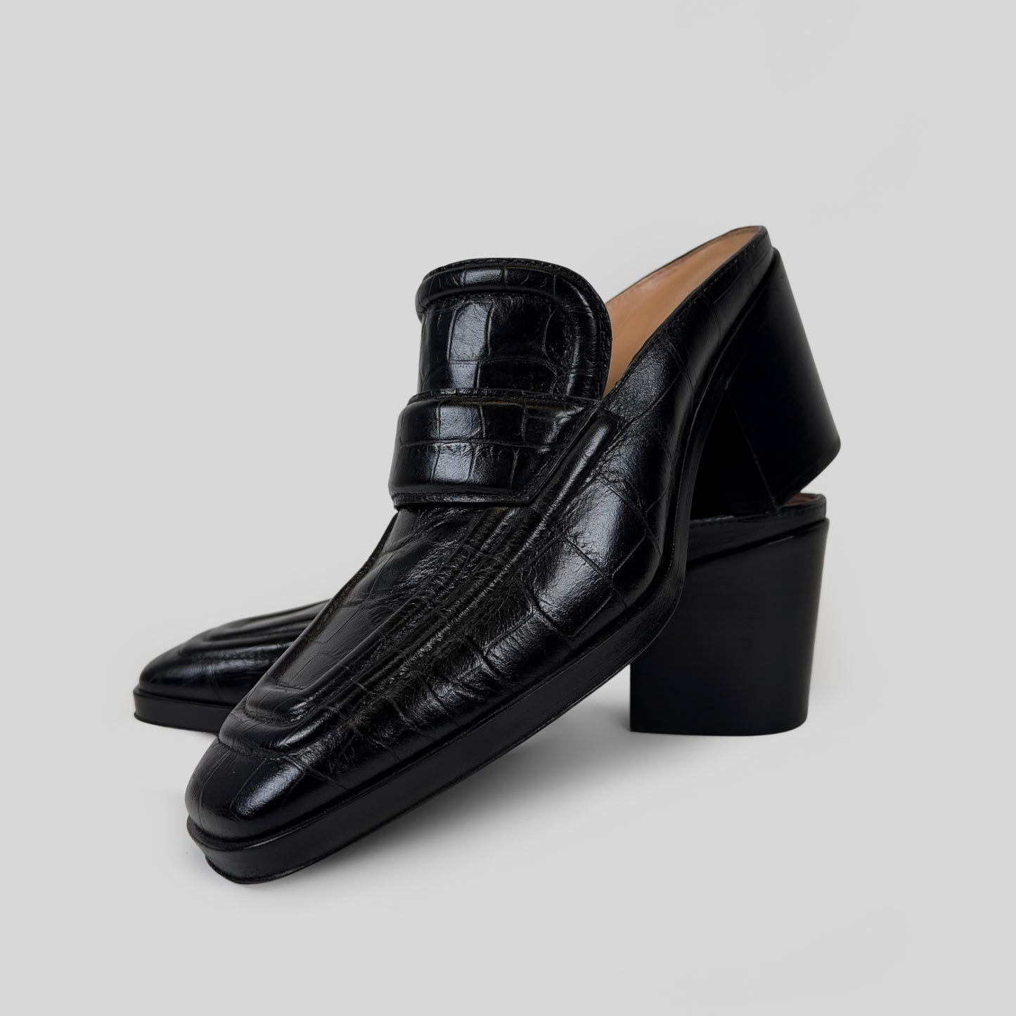 Bottega Veneta Croc-Embossed Leather Loafer Mules