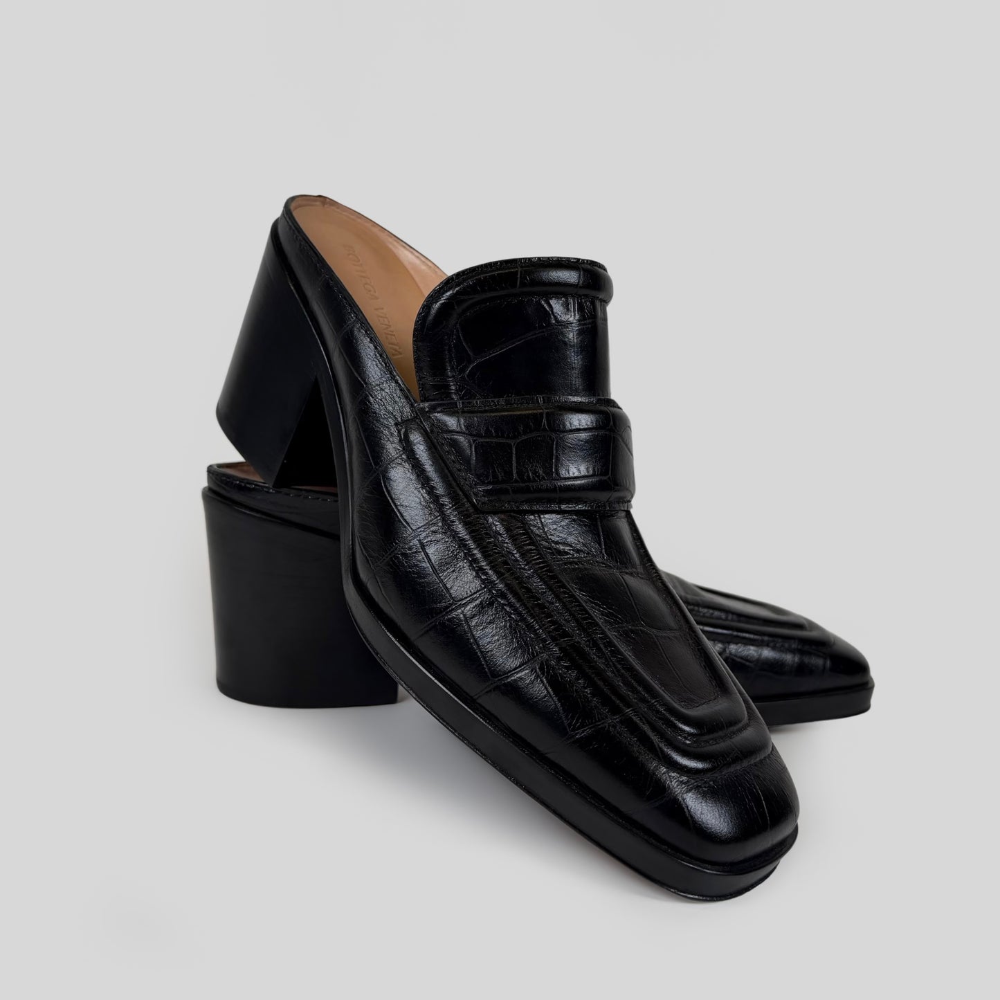 Bottega Veneta Croc-Embossed Leather Loafer Mules