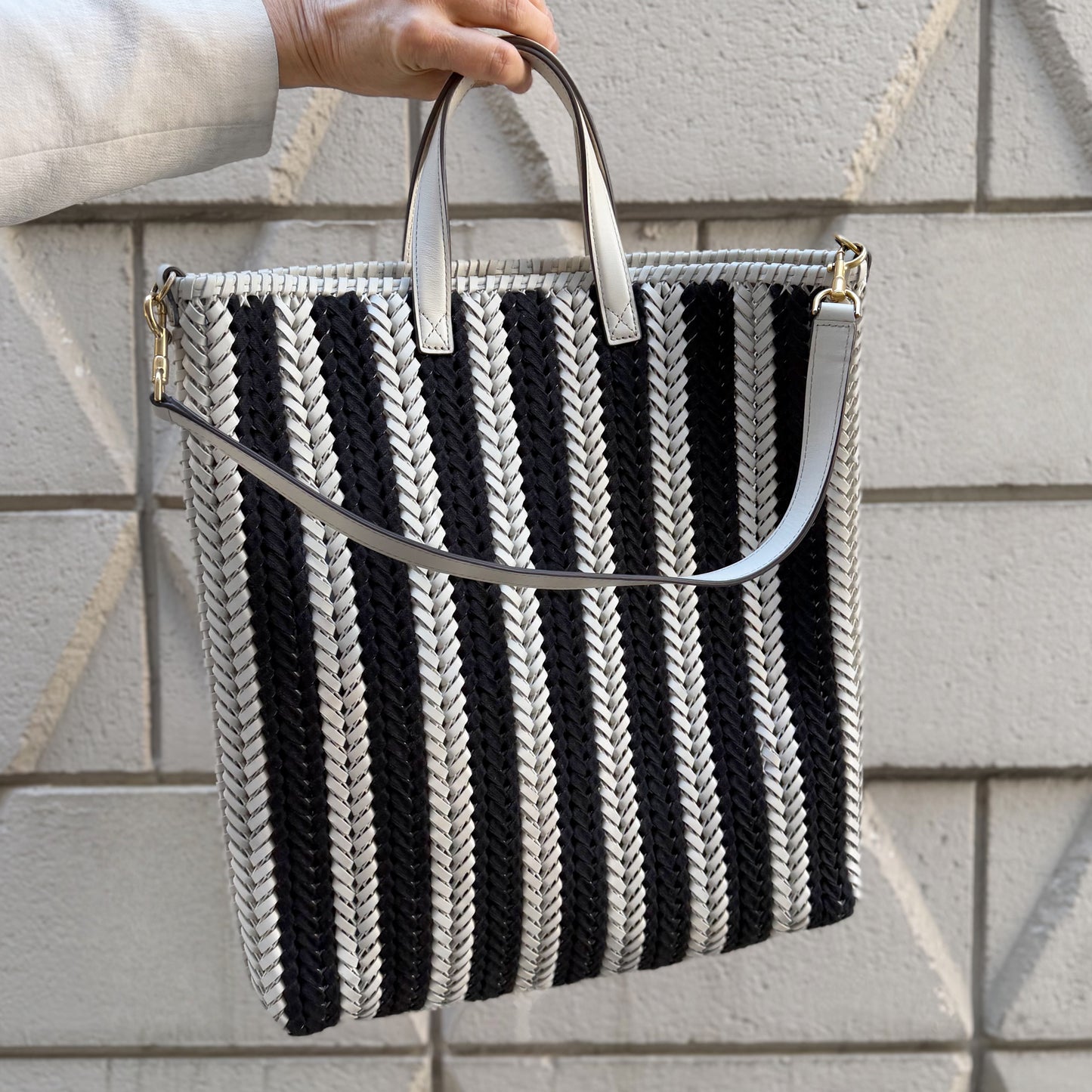 Anya Hindmarch Neeson Striped Woven-Leather Tote Bag