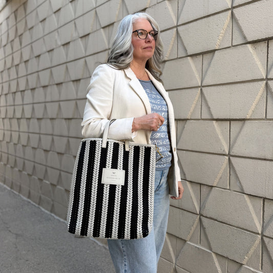 Anya Hindmarch Neeson Striped Woven-Leather Tote Bag