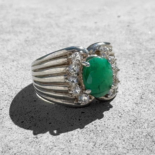 Emerald & White Topaz Sterling Silver Ring