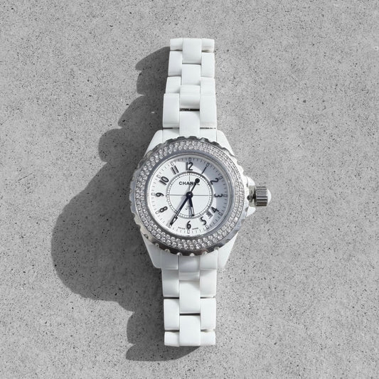 Chanel J12 White Ceramic Diamond Bezel Watch