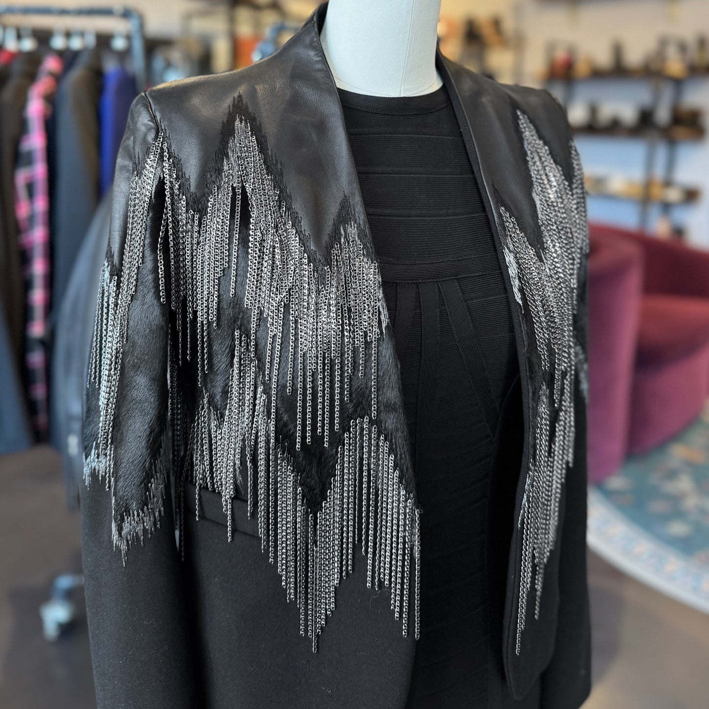 Emilio Pucci Chain Lambskin Calf Hair Blazer