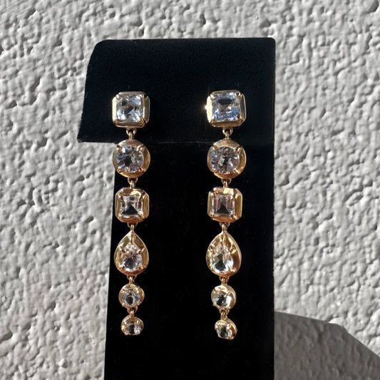 Anzie Melia Asscher White Topaz Yellow Gold Drop Earrings