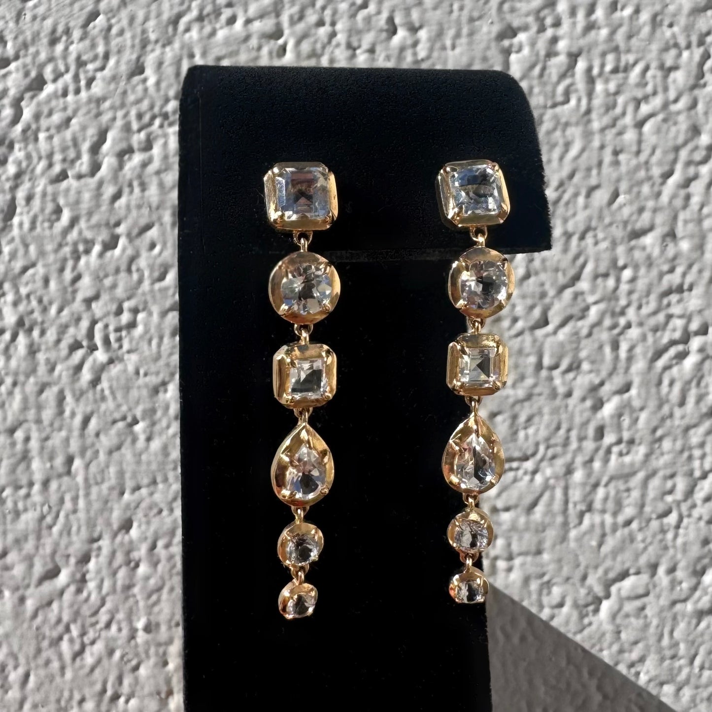 Anzie Melia Asscher White Topaz Yellow Gold Drop Earrings