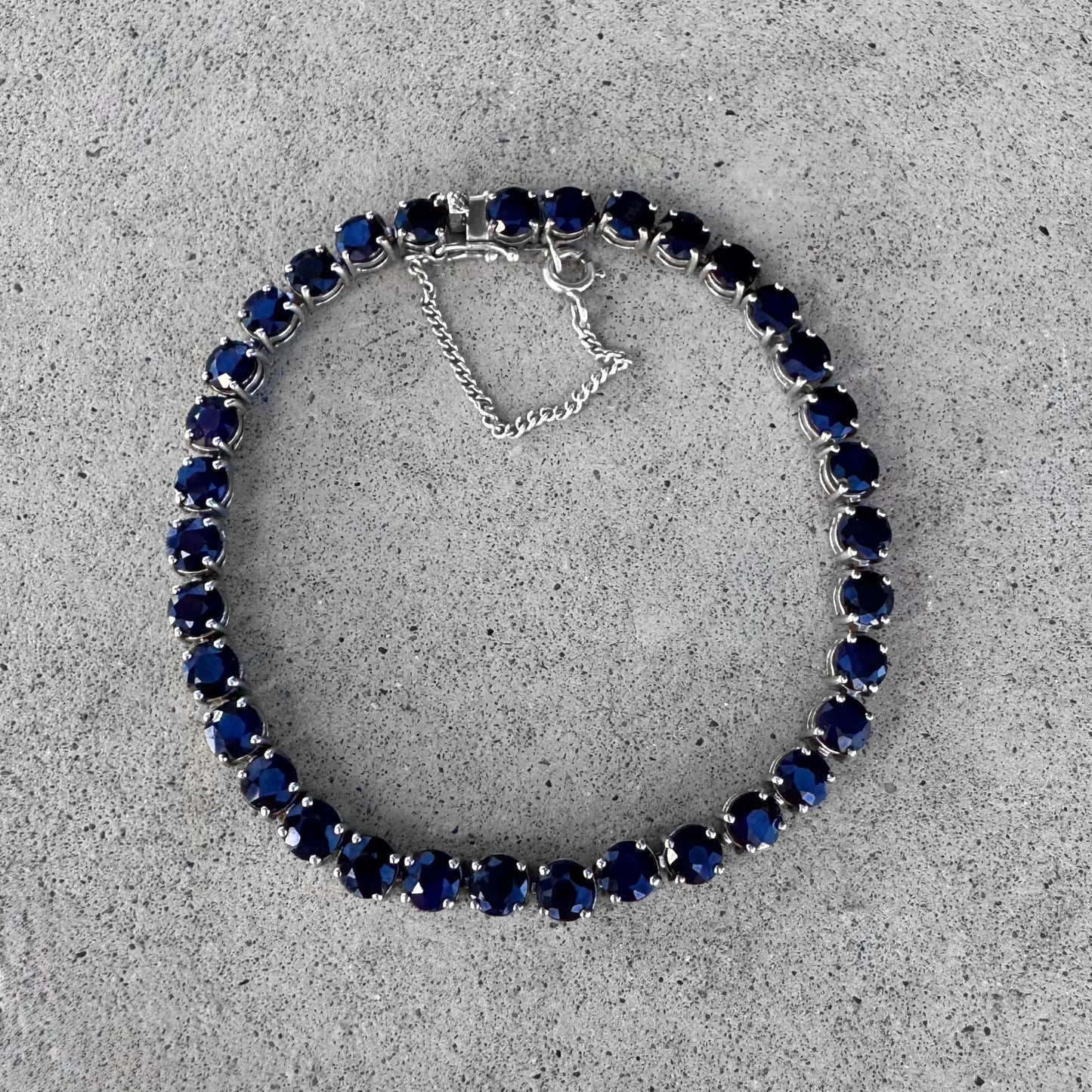Custom Blue Sapphire Sterling Silver Tennis Bracelet