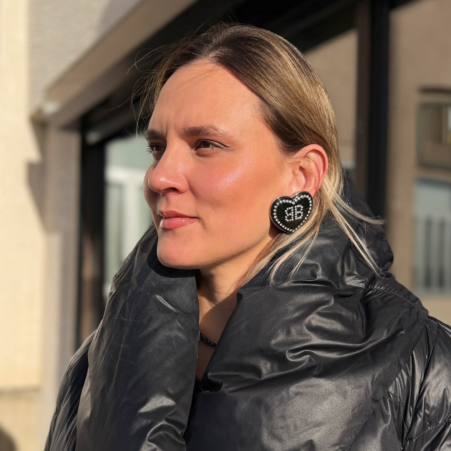 Balenciaga BB Heart Crystal Earrings