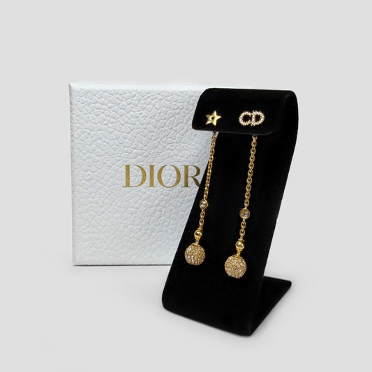 Christian Dior Crystal CD Star Drop Earrings