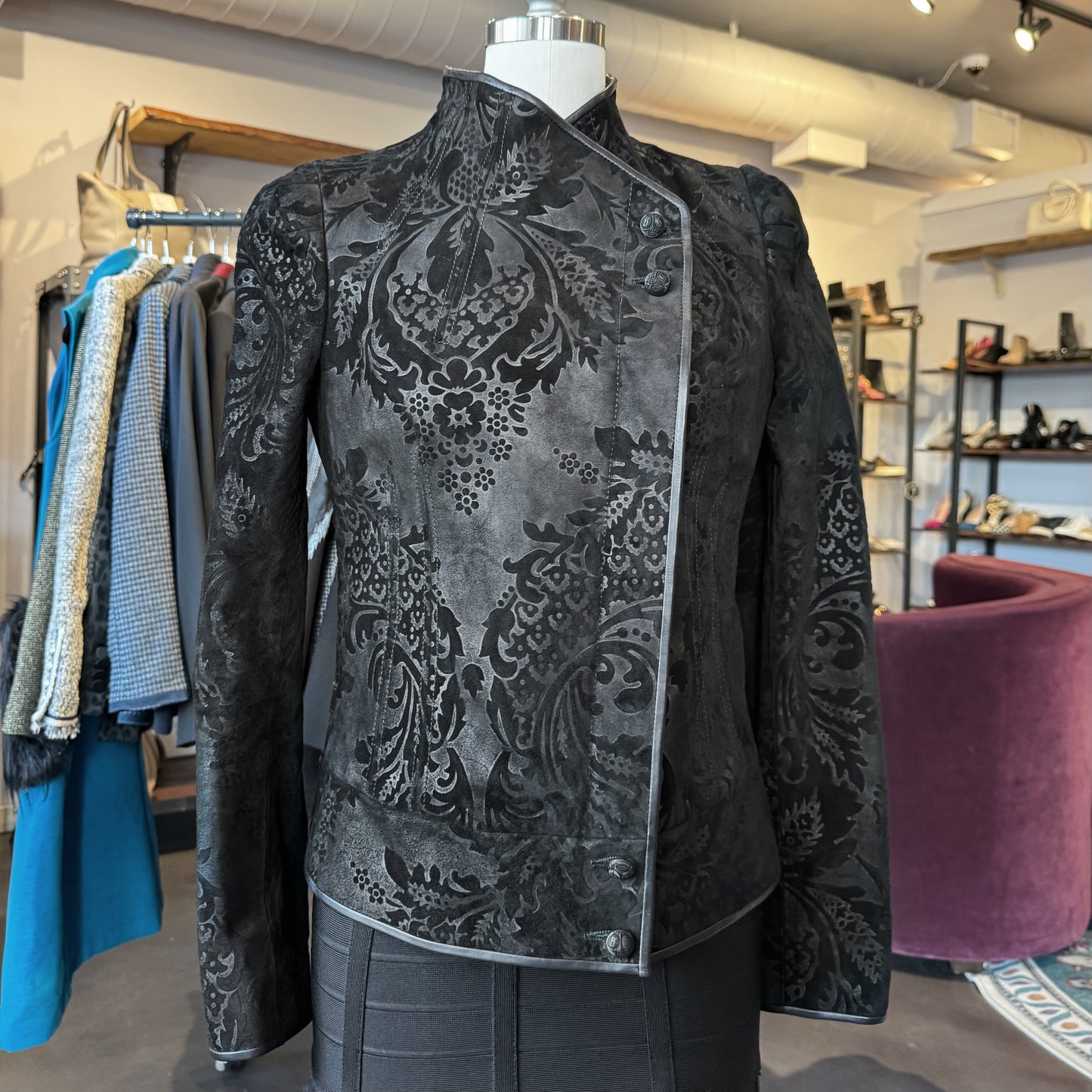 Gucci Embossed Floral Suede Jacket