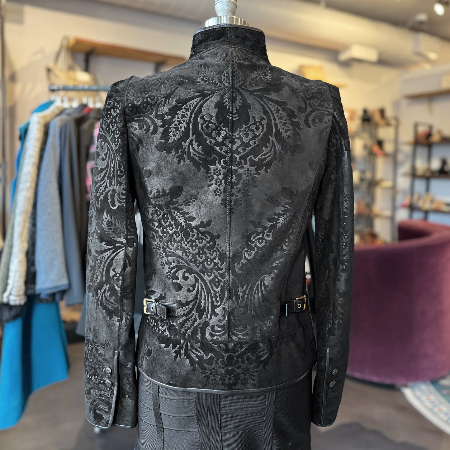 Gucci Embossed Floral Suede Jacket