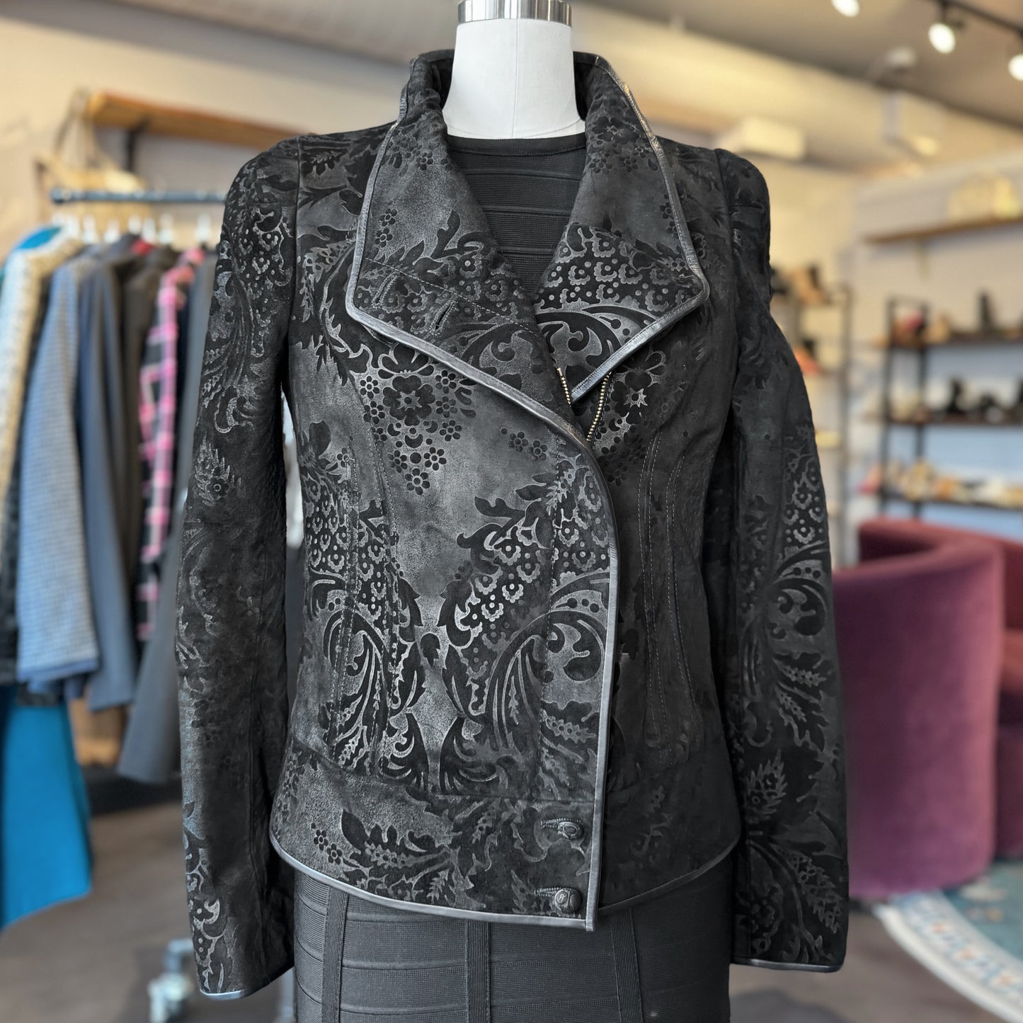 Gucci Embossed Floral Suede Jacket