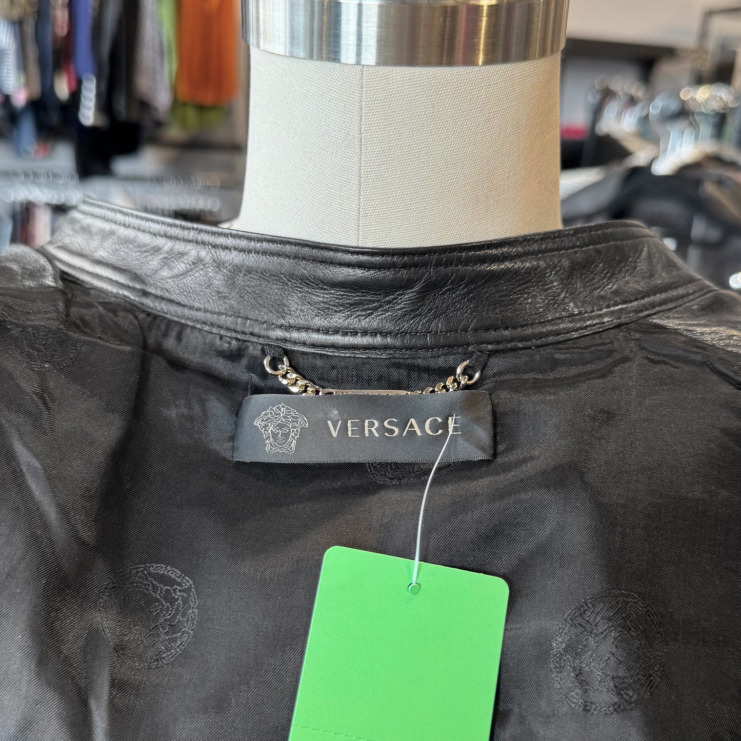 Versace Wool Houndstooth Panels Leather Jacket