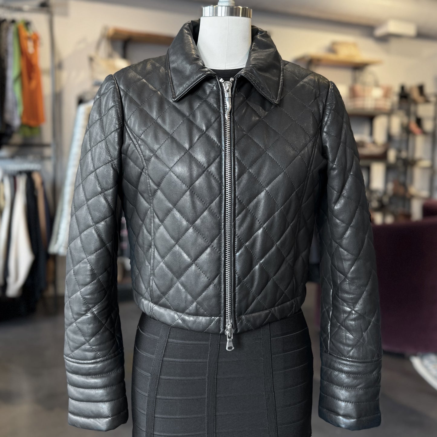 Moschino Cheap and Chic Cropped Quilted Leather Jacket