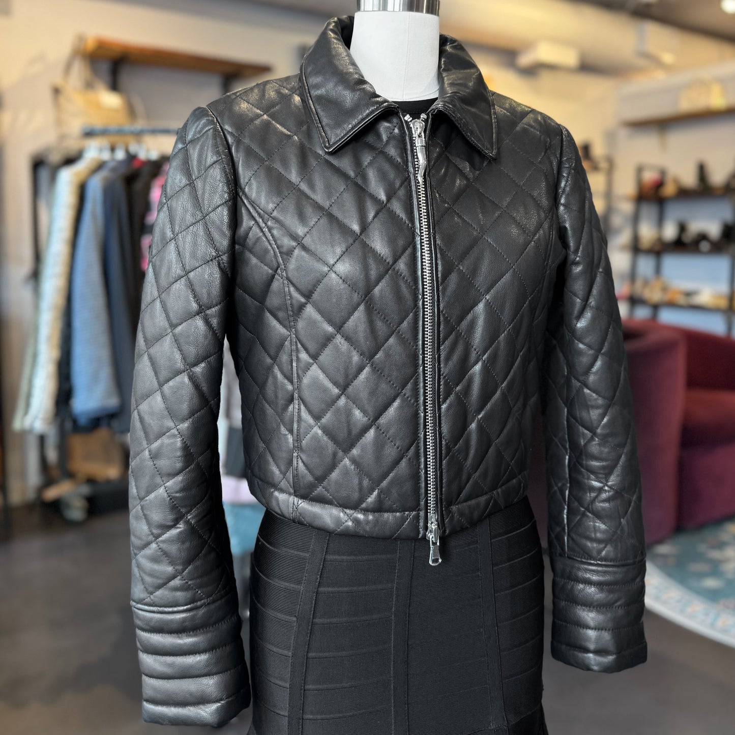 Moschino Cheap and Chic Cropped Quilted Leather Jacket