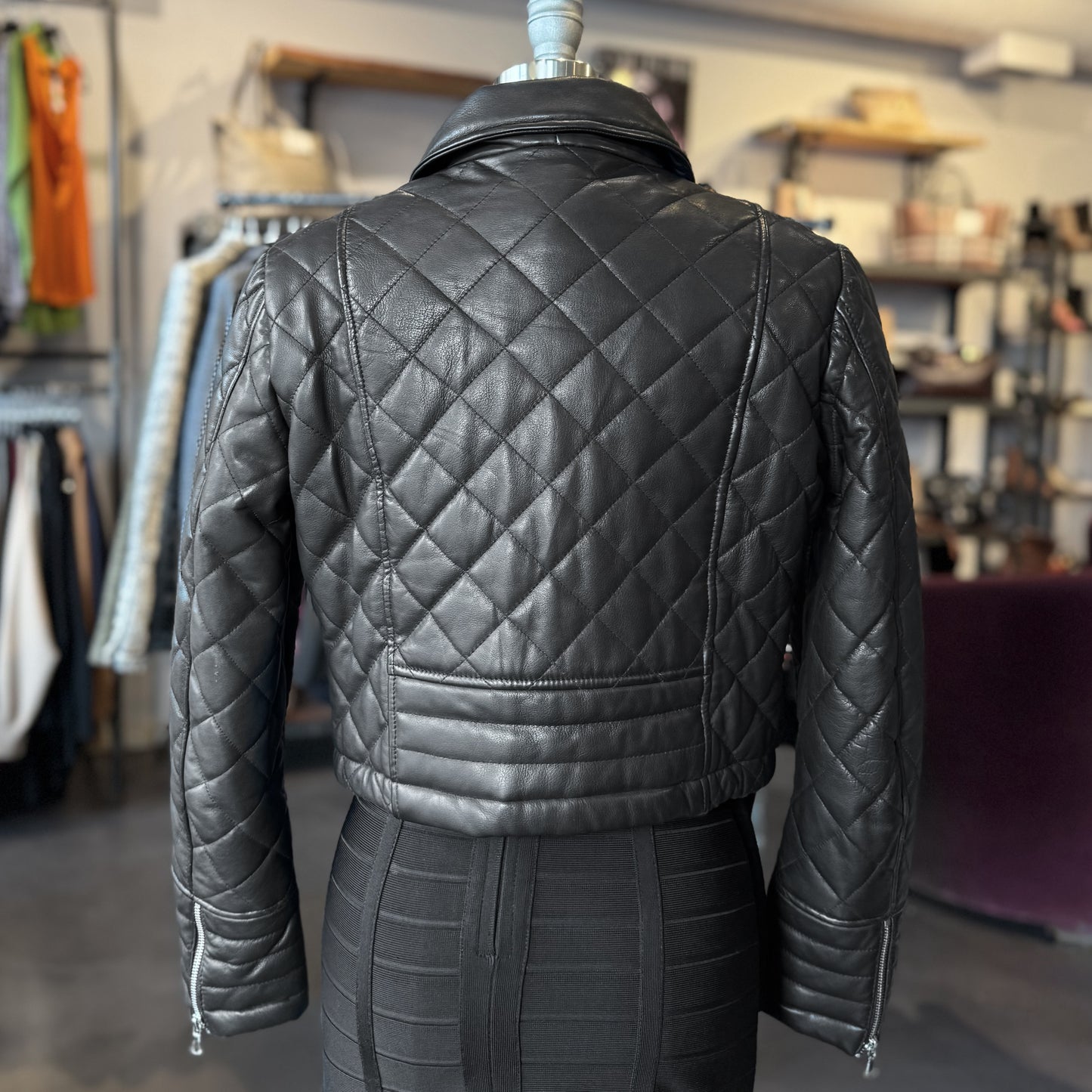 Moschino Cheap and Chic Cropped Quilted Leather Jacket