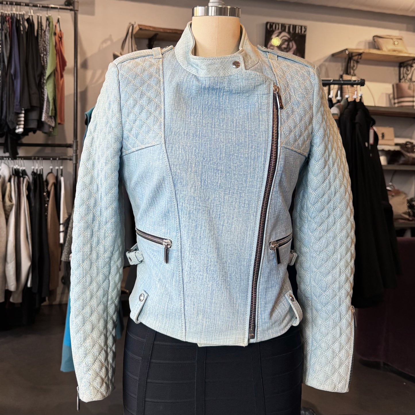 Barbara Bui Lambskin Denim Quilted Jacket