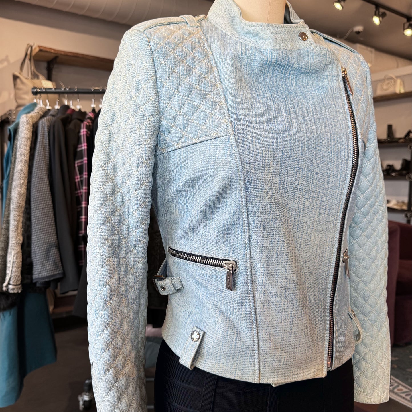 Barbara Bui Lambskin Denim Quilted Jacket