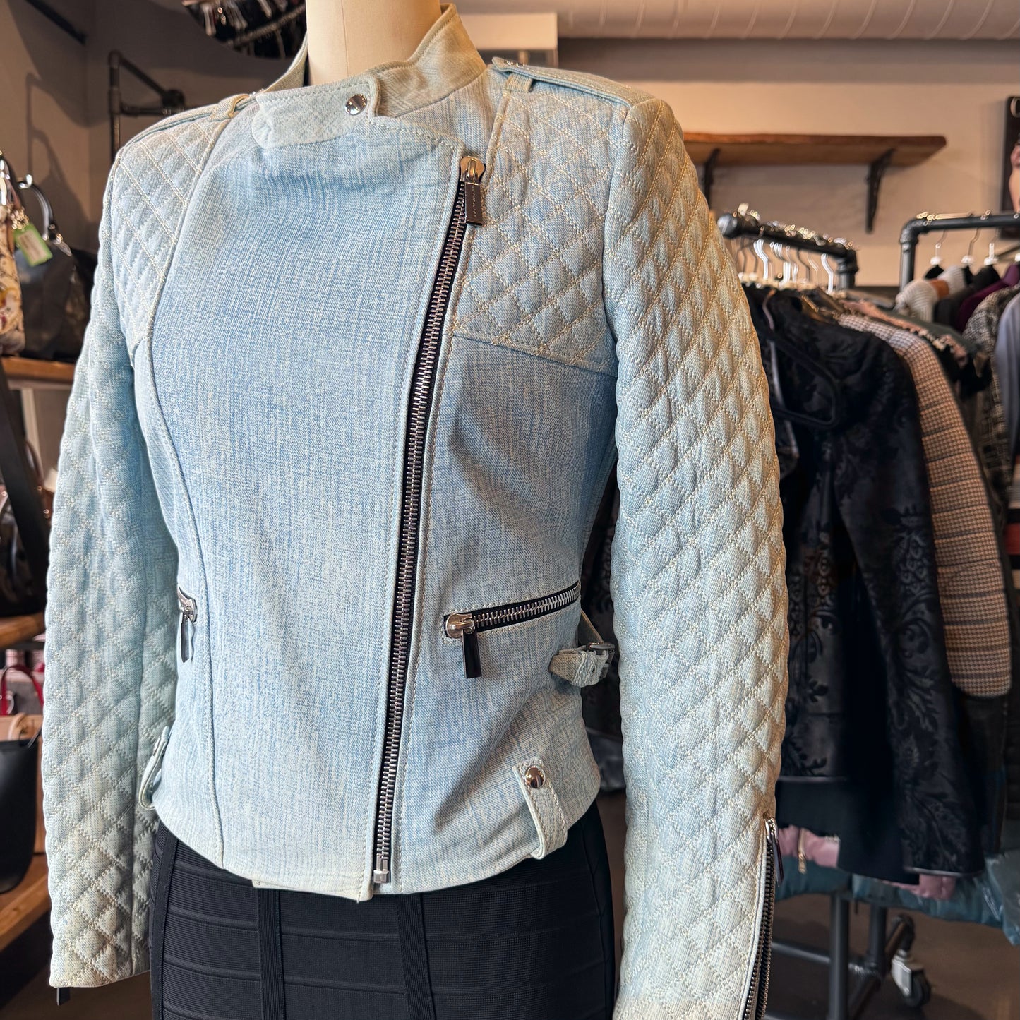 Barbara Bui Lambskin Denim Quilted Jacket