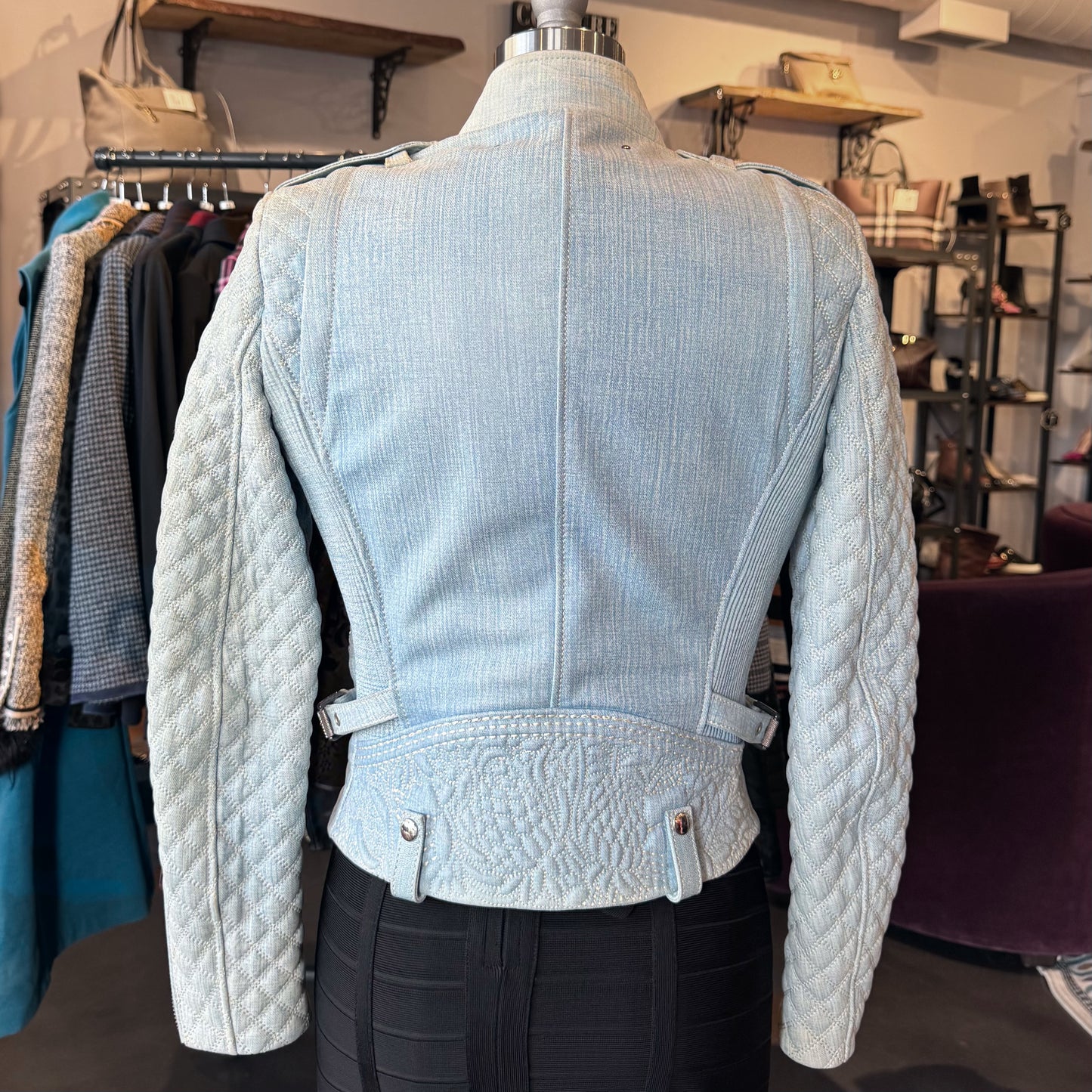 Barbara Bui Lambskin Denim Quilted Jacket