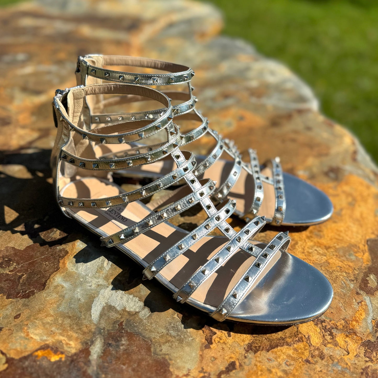 Valentino Garavani Metallic Rockstud Gladiator Sandals