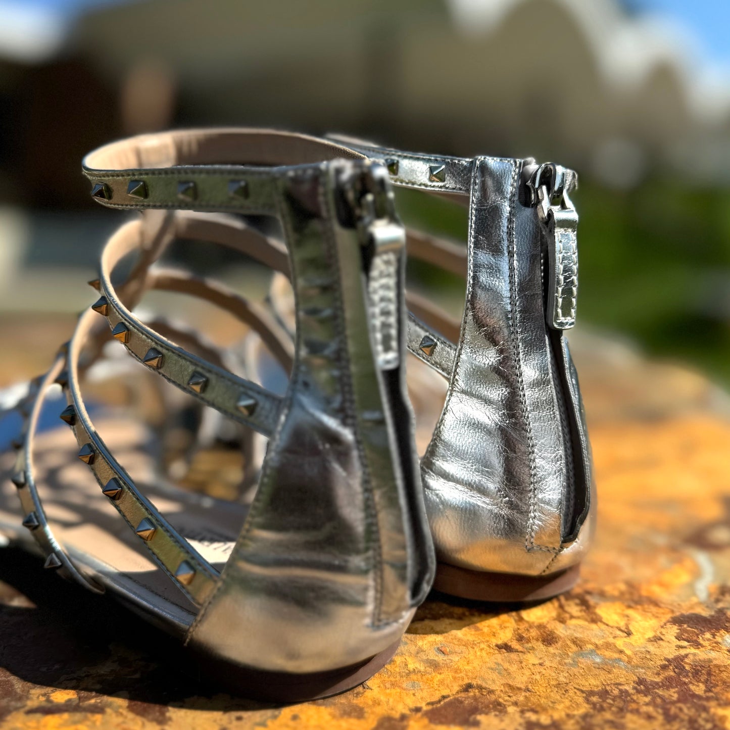 Valentino Garavani Metallic Rockstud Gladiator Sandals