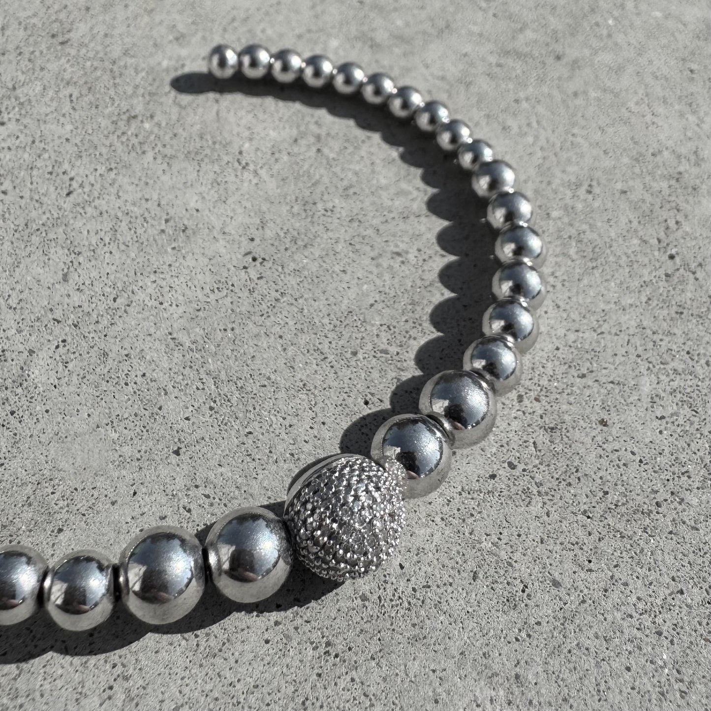 Custom Sterling Silver Diamond Beaded Ball Cuff