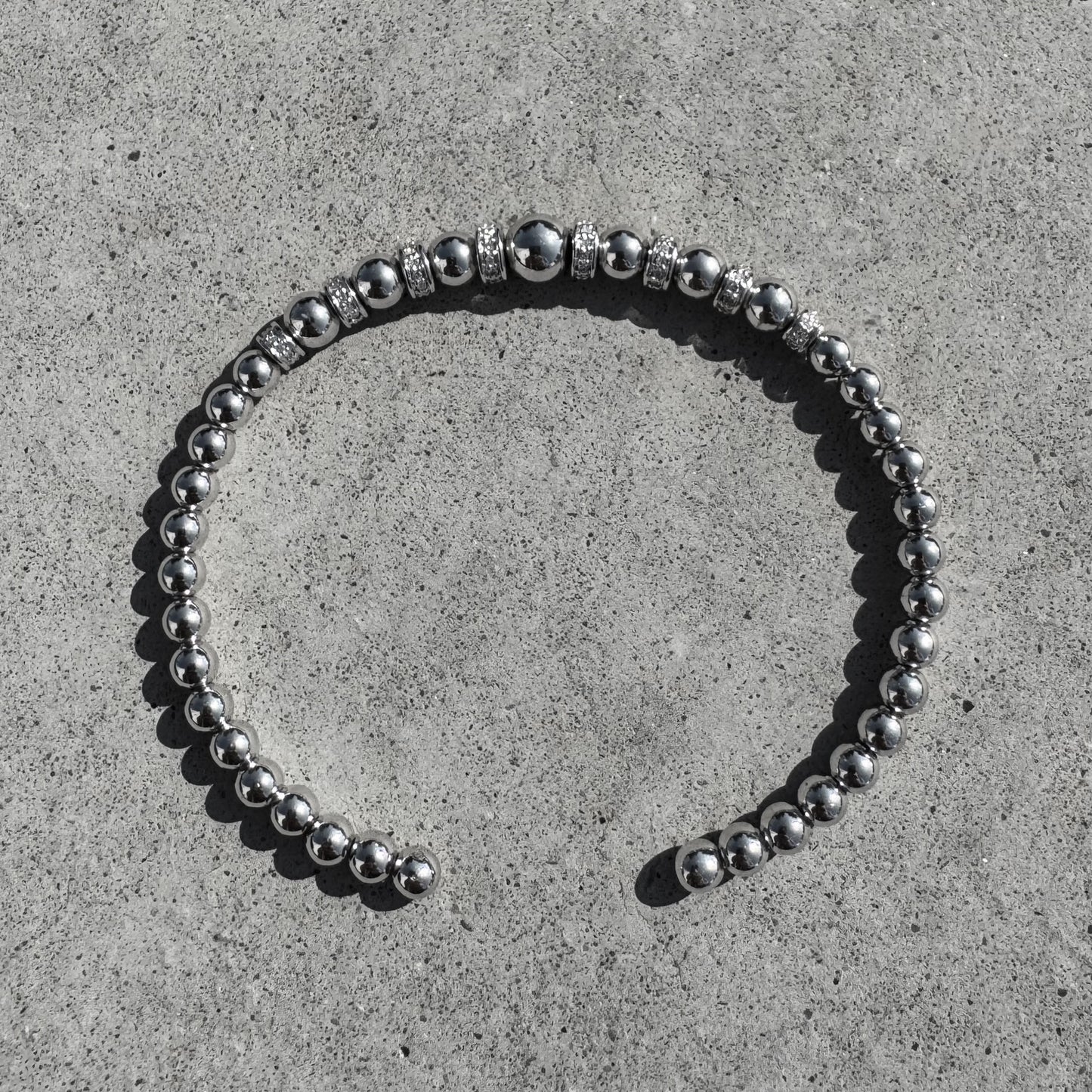Custom Sterling Silver Diamond Beaded Ball Cuff