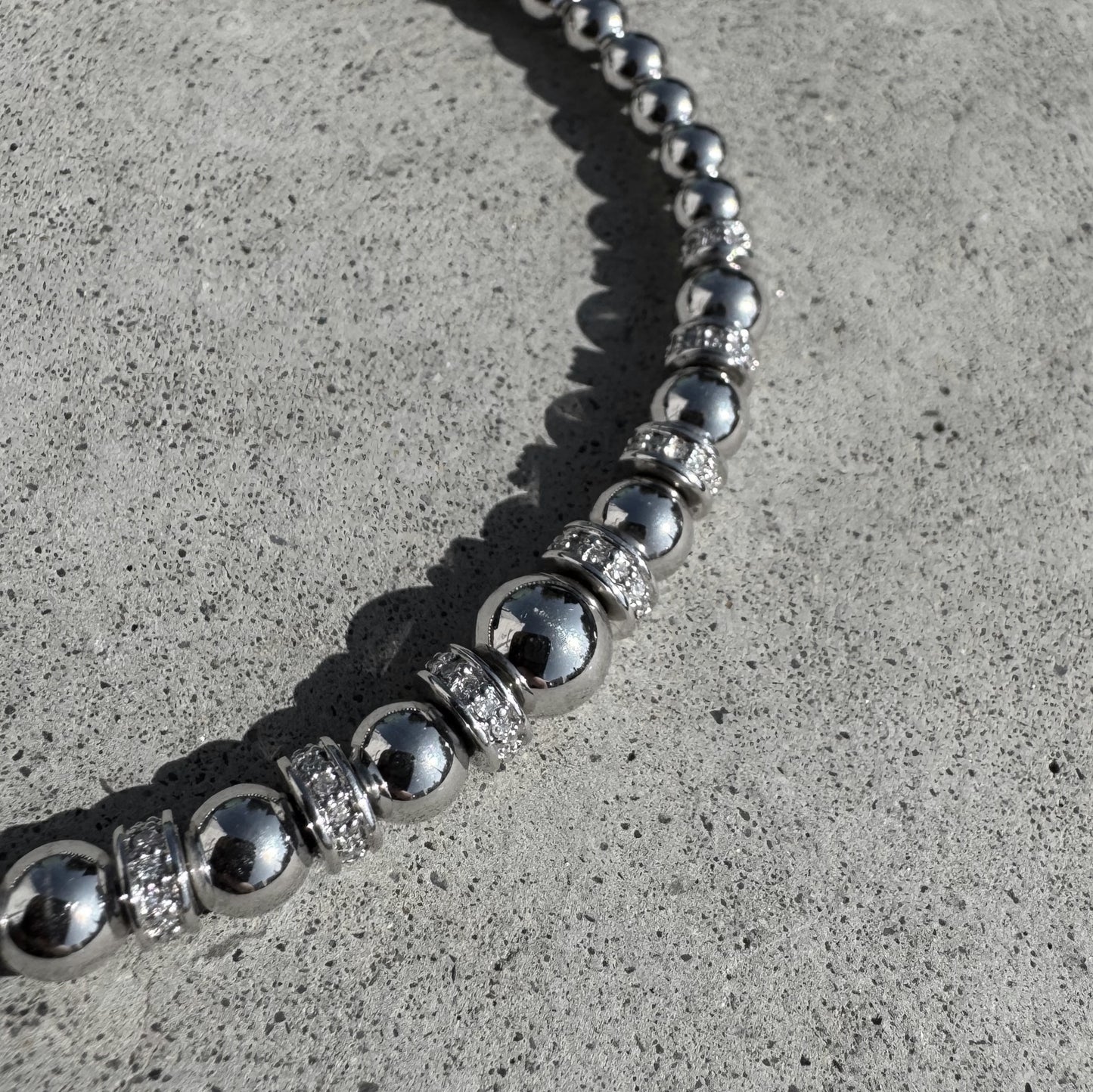 Custom Sterling Silver Diamond Beaded Ball Cuff