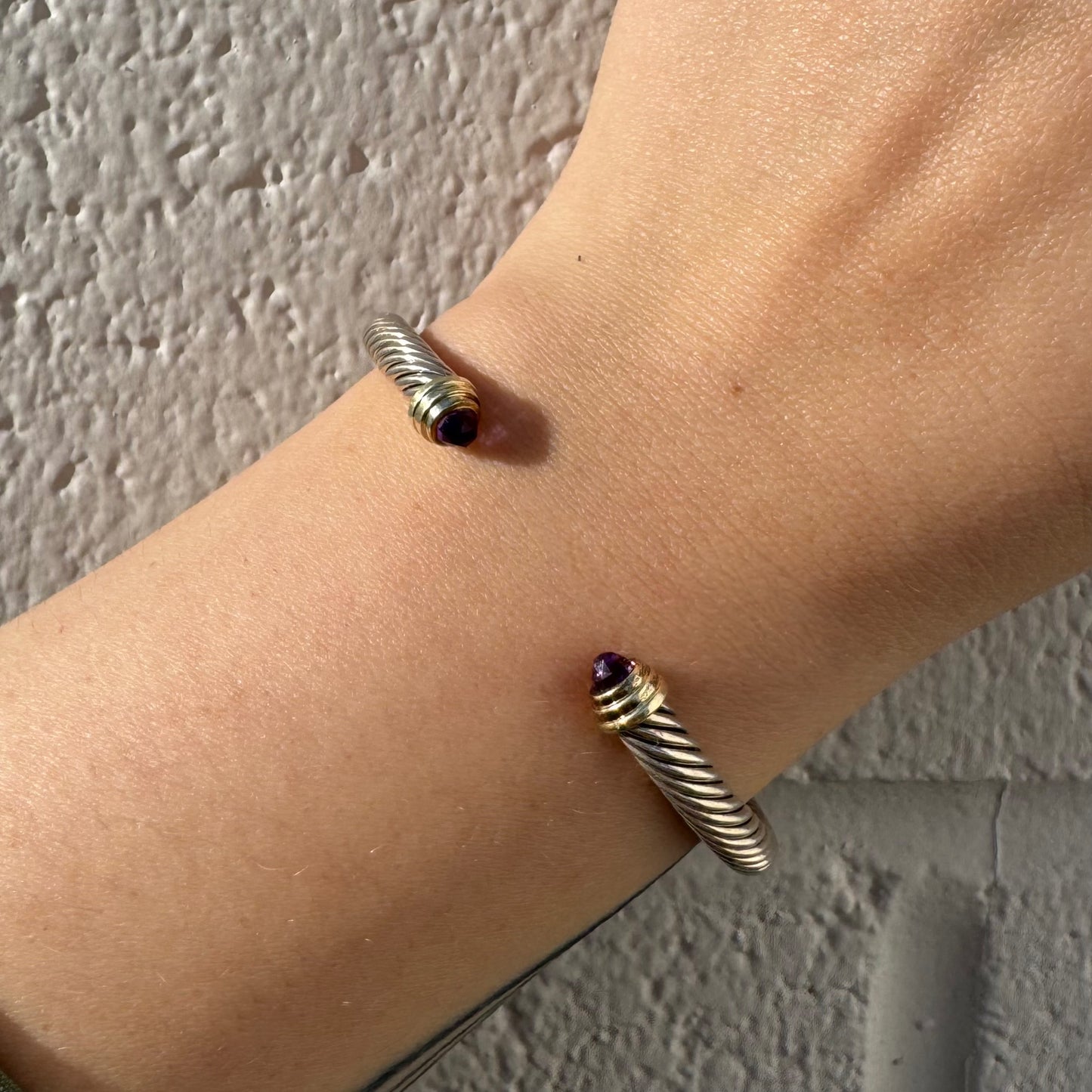 David Yurman Amethyst Two Tone Classic Cable Cuff Bracelet