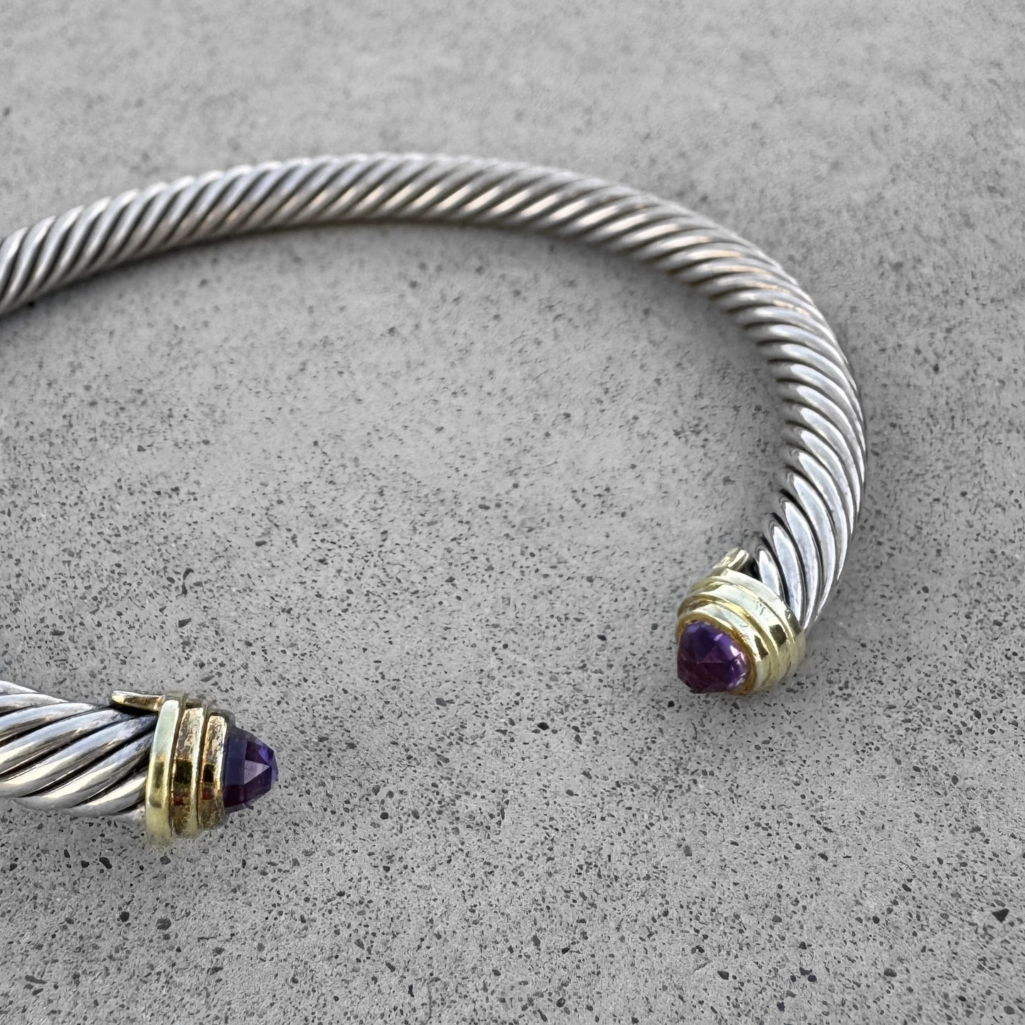 David Yurman Amethyst Two Tone Classic Cable Cuff Bracelet