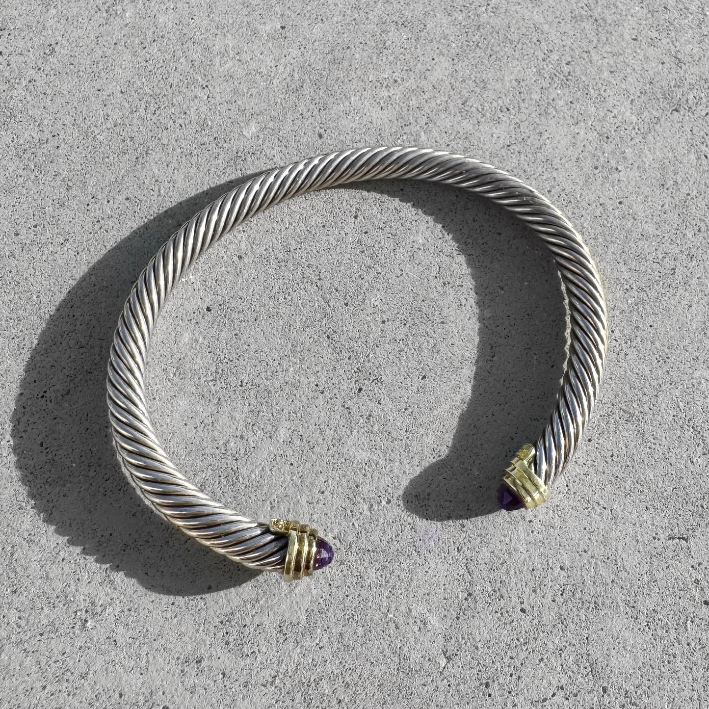 David Yurman Amethyst Two Tone Classic Cable Cuff Bracelet
