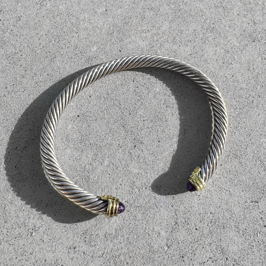 David Yurman Amethyst Two Tone Classic Cable Cuff Bracelet