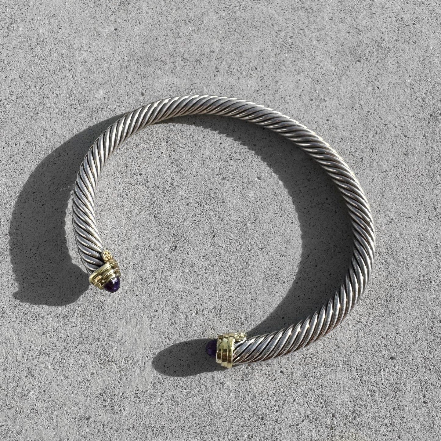 David Yurman Amethyst Two Tone Classic Cable Cuff Bracelet