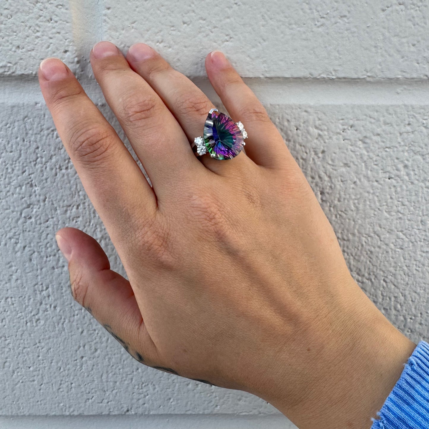 Mystic Topaz and Cubic Zirconia Sterling Silver Ring