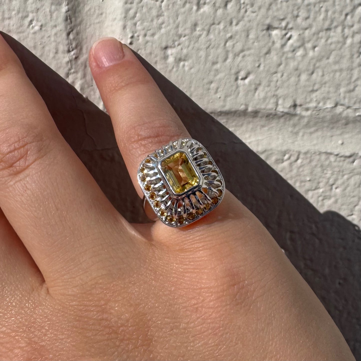 Custom White Gold Caged Citrine Ring