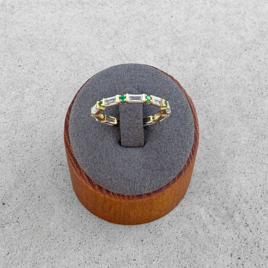 18K Yellow Gold Emerald & White Topaz Eternity Band Ring