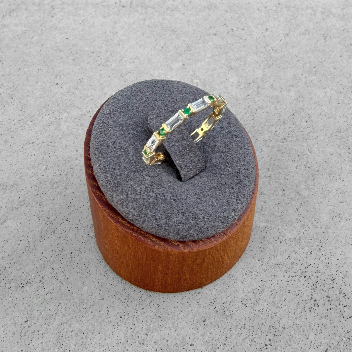 18K Yellow Gold Emerald & White Topaz Eternity Band Ring