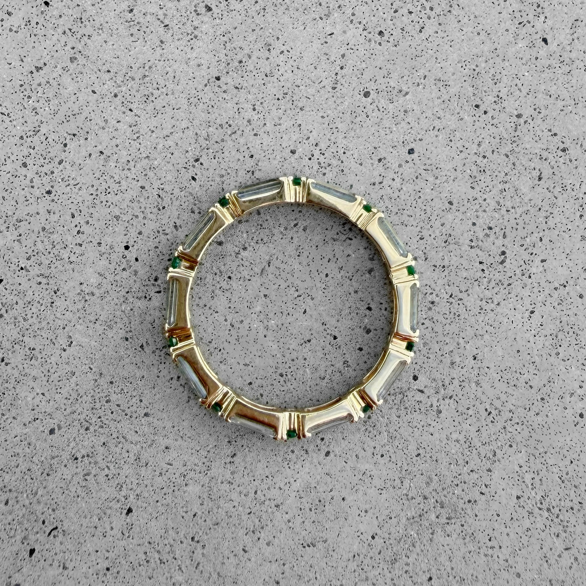 18K Yellow Gold Emerald & White Topaz Eternity Band Ring