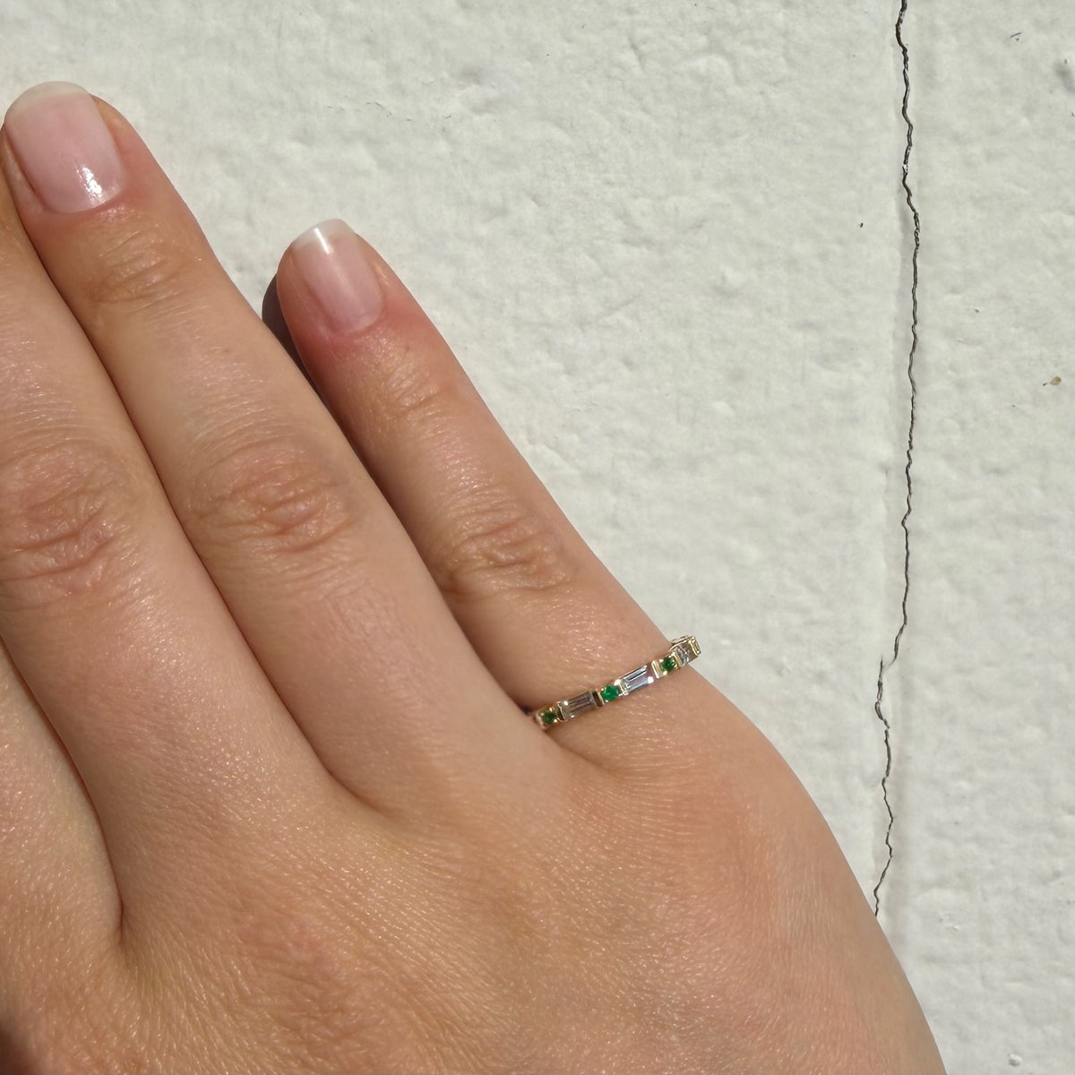 18K Yellow Gold Emerald & White Topaz Eternity Band Ring