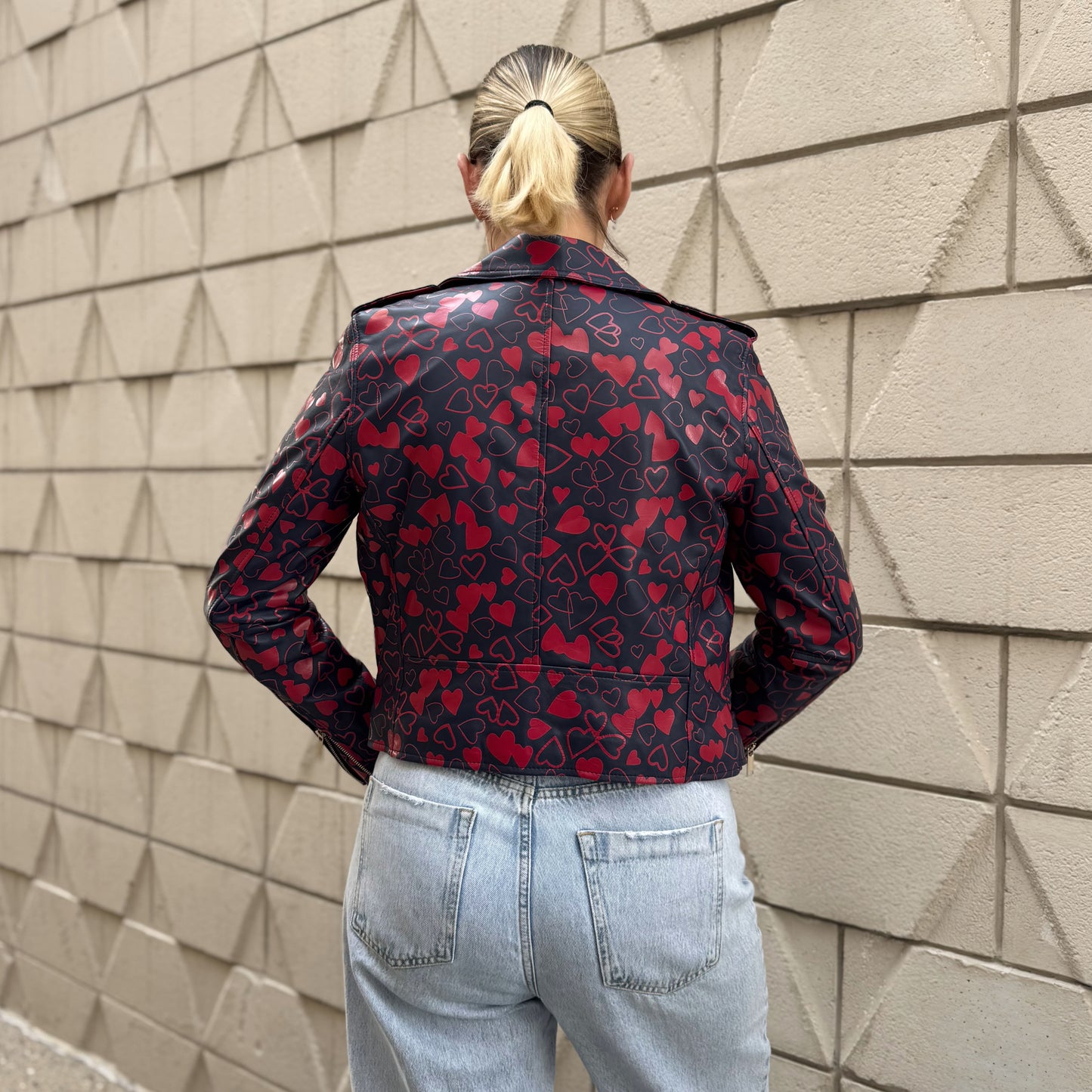 Michael Kors Heart-Print Leather Moto Jacket