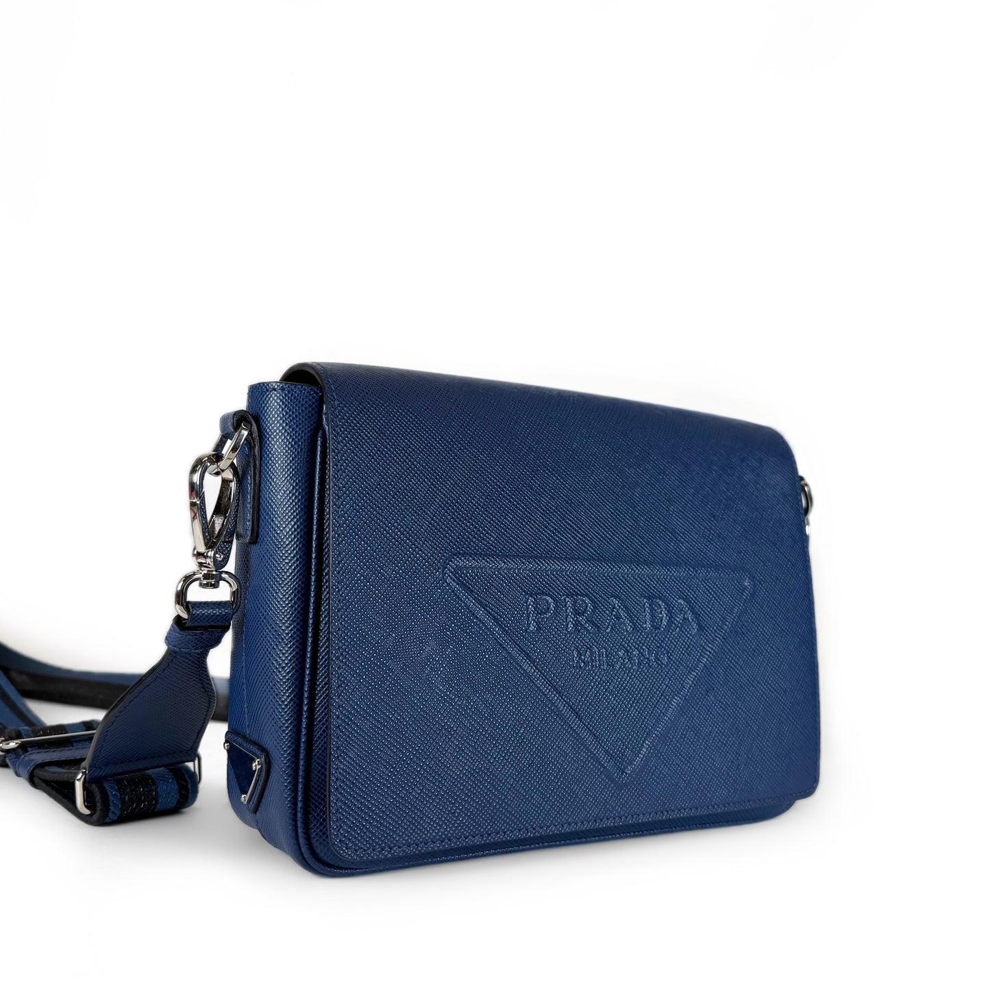 Prada Embossed Logo Saffiano Messenger Bag