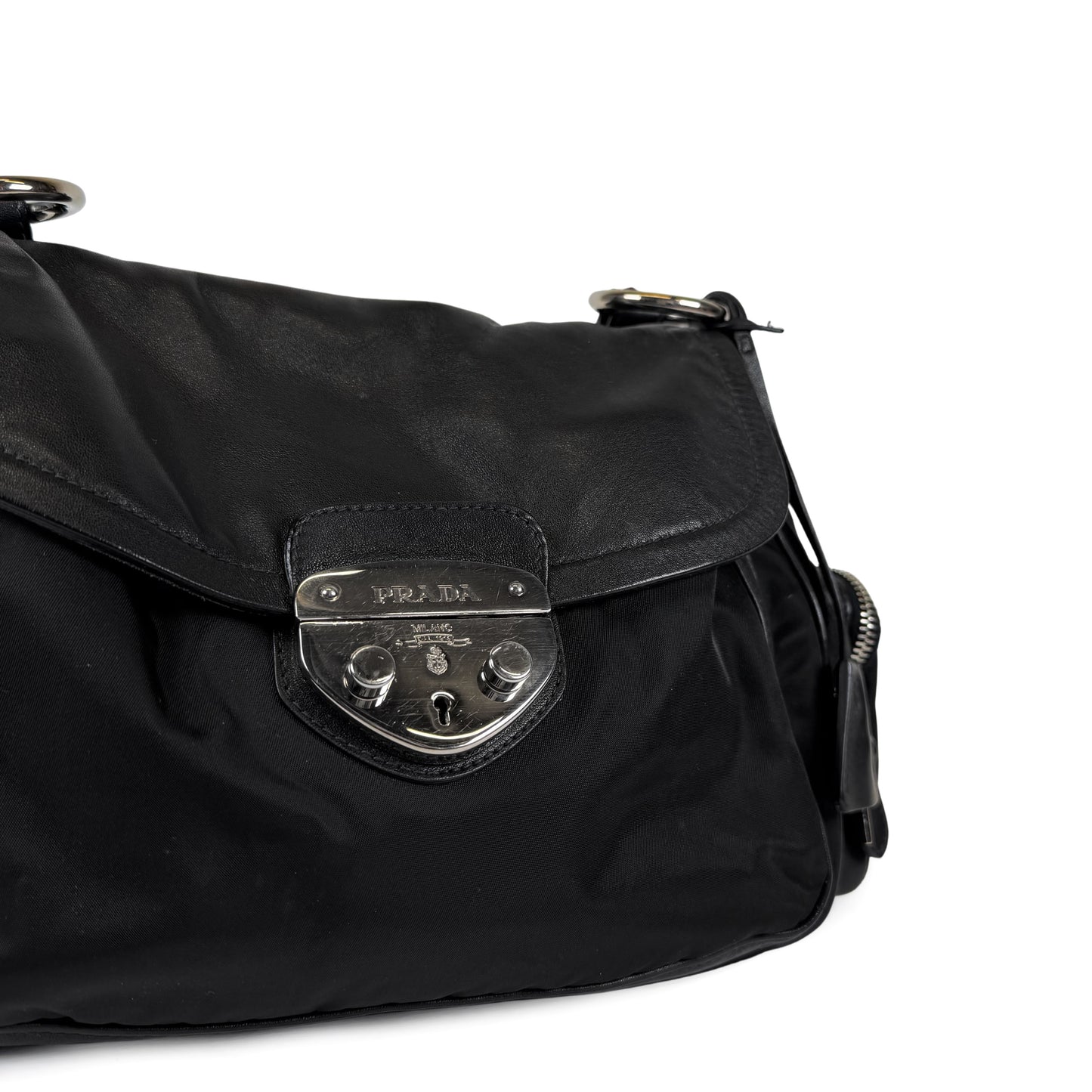 Prada Nylon Leather Pushlock Bag
