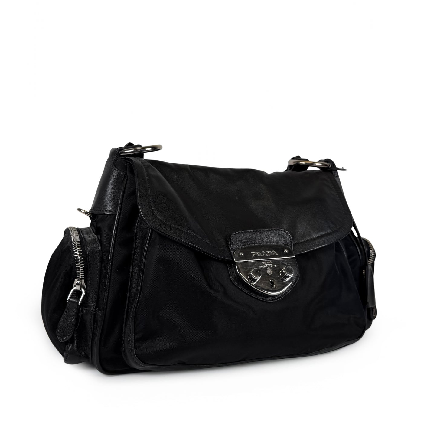Prada Nylon Leather Pushlock Bag