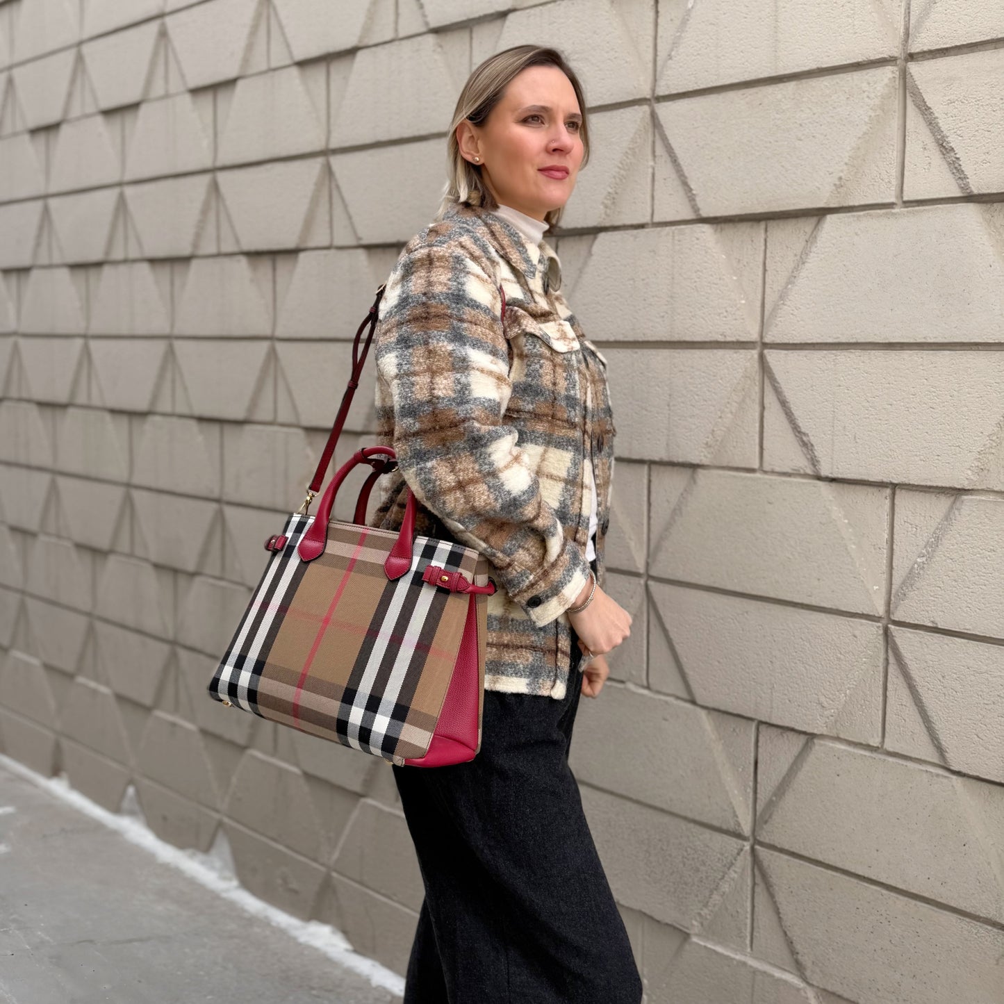 Burberry Check Banner Medium Tote Bag